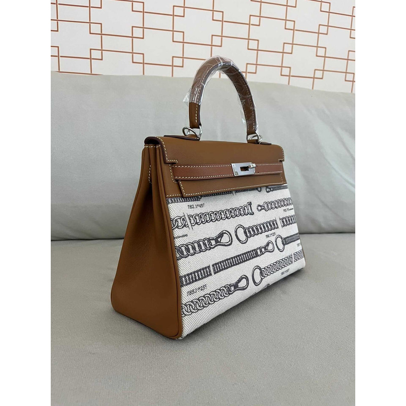 H**mes kelly 28 retourne toile de camp dechainee veau barenia brown