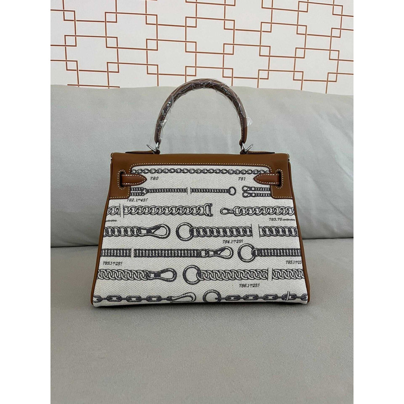 H**mes kelly 28 retourne toile de camp dechainee veau barenia brown